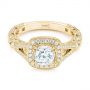 18k Yellow Gold 18k Yellow Gold Split Shank Diamond Halo Engagement Ring - Flat View -  104984 - Thumbnail