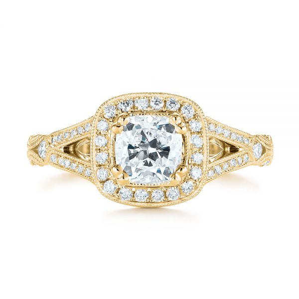 18k Yellow Gold 18k Yellow Gold Split Shank Diamond Halo Engagement Ring - Top View -  104984