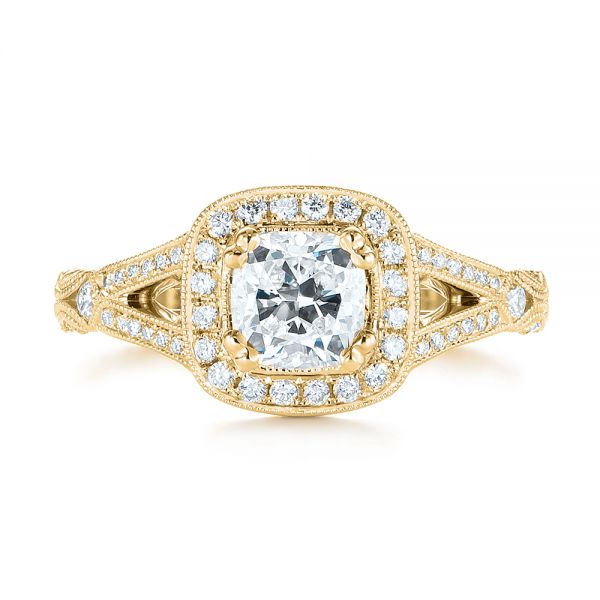 14k Yellow Gold 14k Yellow Gold Split Shank Diamond Halo Engagement Ring - Top View -  104984