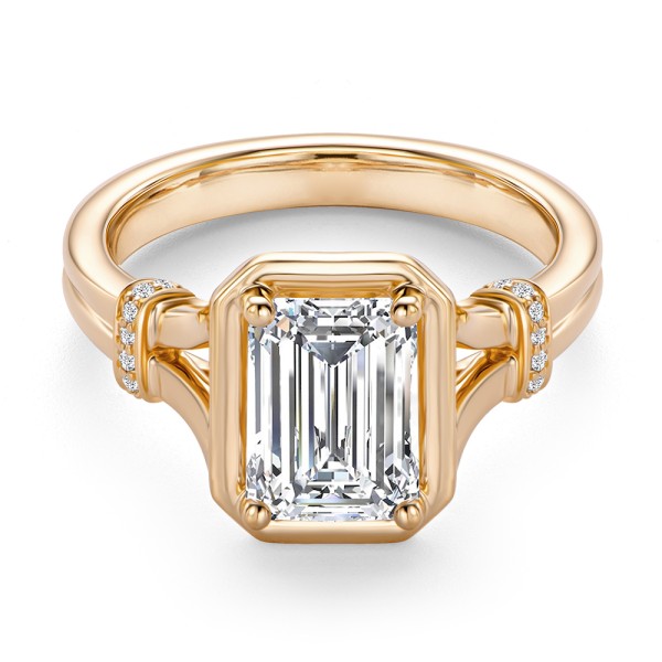 18k Rose Gold 18k Rose Gold Split Shank Emerald Cut Diamond Engagement Ring - Flat View -  108121 - Thumbnail