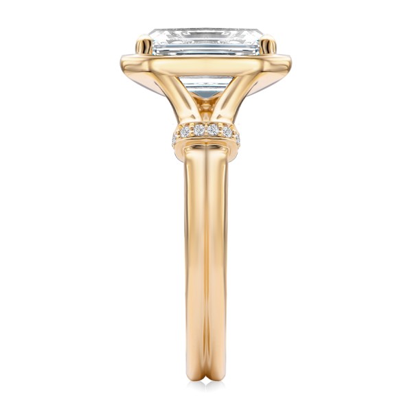 18k Rose Gold 18k Rose Gold Split Shank Emerald Cut Diamond Engagement Ring - Side View -  108121 - Thumbnail