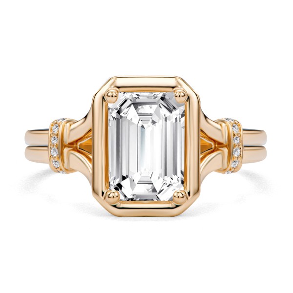 18k Rose Gold 18k Rose Gold Split Shank Emerald Cut Diamond Engagement Ring - Top View -  108121 - Thumbnail