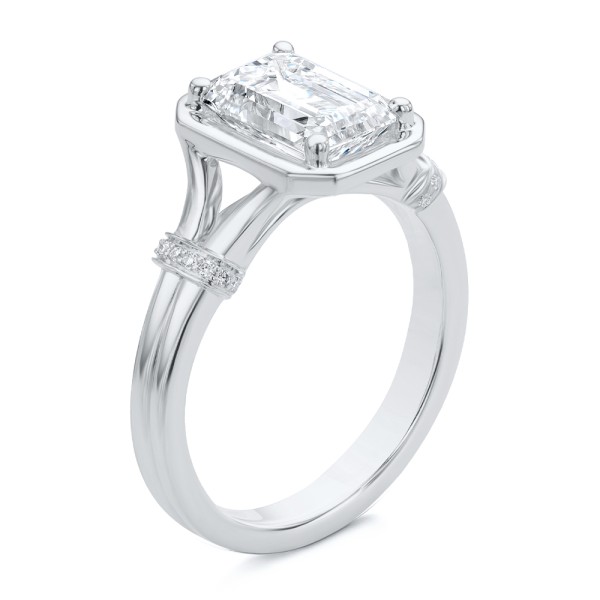 Split Shank Emerald Cut Diamond Engagement Ring - Image