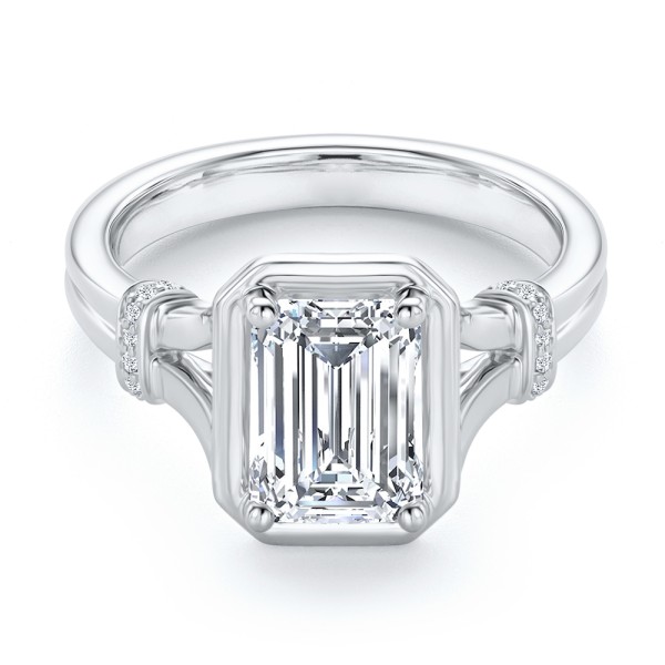  Platinum Platinum Split Shank Emerald Cut Diamond Engagement Ring - Flat View -  108121 - Thumbnail
