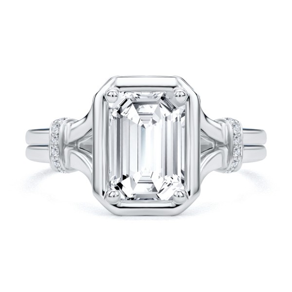  Platinum Platinum Split Shank Emerald Cut Diamond Engagement Ring - Top View -  108121 - Thumbnail