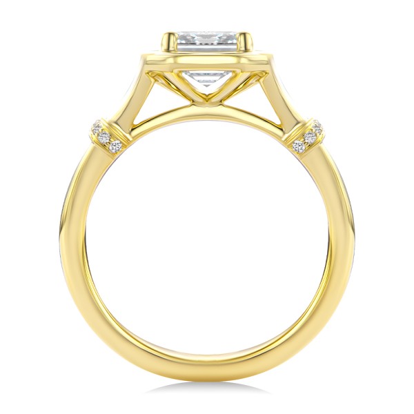 14k Yellow Gold Split Shank Emerald Cut Diamond Engagement Ring - Front View -  108121 - Thumbnail