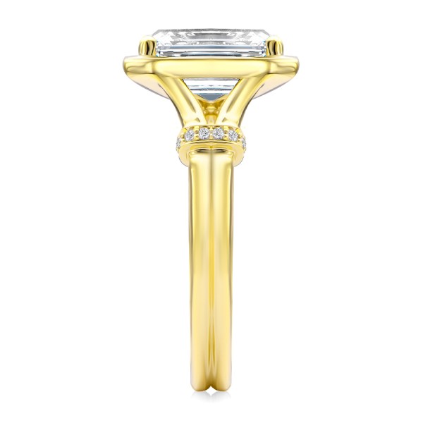 14k Yellow Gold Split Shank Emerald Cut Diamond Engagement Ring - Side View -  108121 - Thumbnail