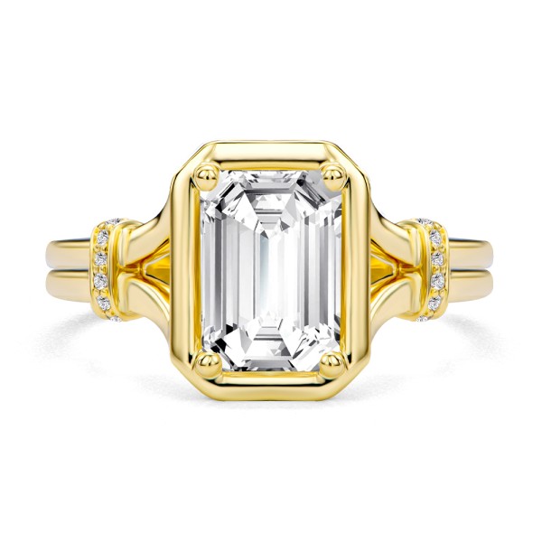 14k Yellow Gold Split Shank Emerald Cut Diamond Engagement Ring - Top View -  108121 - Thumbnail