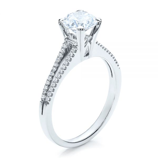 18k White Gold Split Shank Engagement Ring - Vanna K - Three-Quarter View -  100090