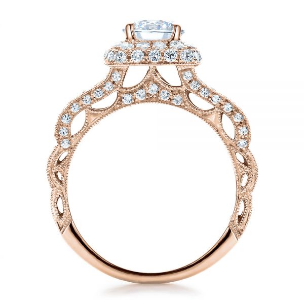 18k Rose Gold 18k Rose Gold Split Shank Halo Engagement Ring - Vanna K - Front View -  100074