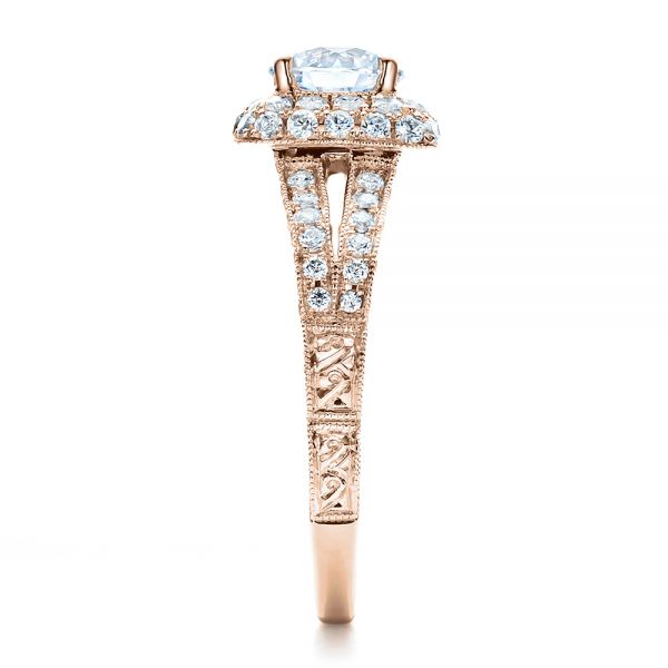 14k Rose Gold 14k Rose Gold Split Shank Halo Engagement Ring - Vanna K - Side View -  100074
