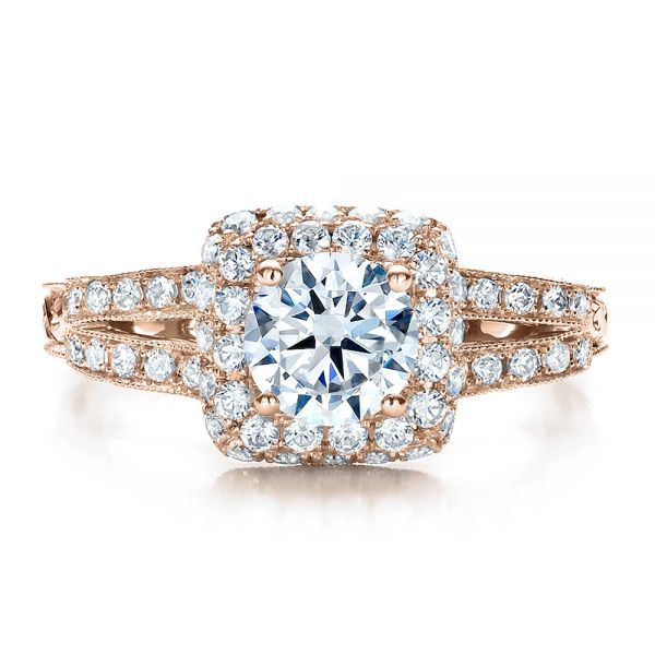 14k Rose Gold 14k Rose Gold Split Shank Halo Engagement Ring - Vanna K - Top View -  100074
