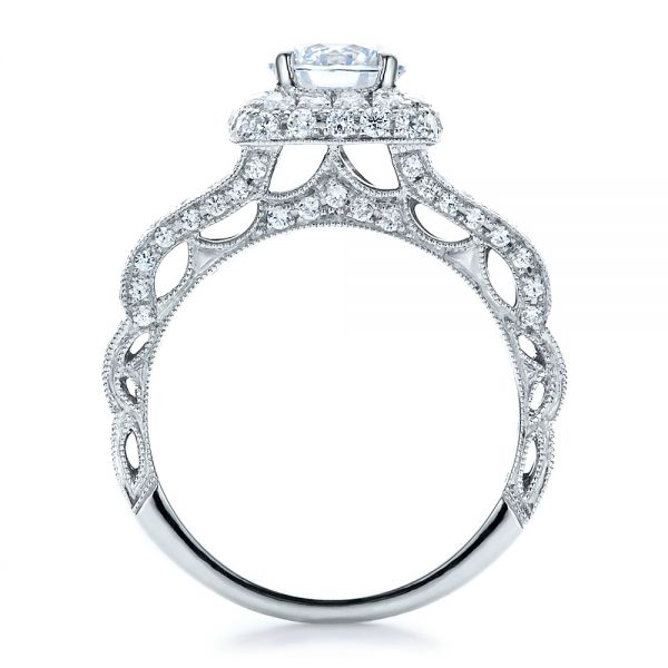 14k White Gold 14k White Gold Split Shank Halo Engagement Ring - Vanna K - Front View -  100074