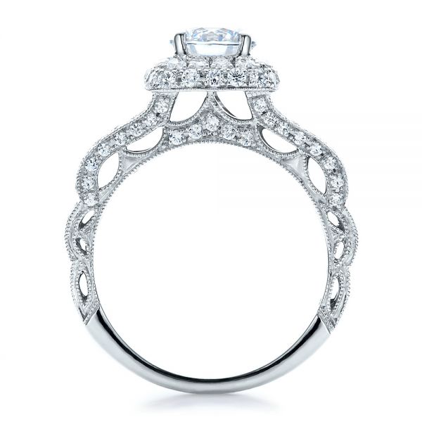 18k White Gold Split Shank Halo Engagement Ring - Vanna K - Front View - 100074