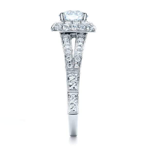 18k White Gold Split Shank Halo Engagement Ring - Vanna K - Side View -  100074
