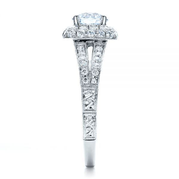 18k White Gold Split Shank Halo Engagement Ring - Vanna K - Side View - 100074