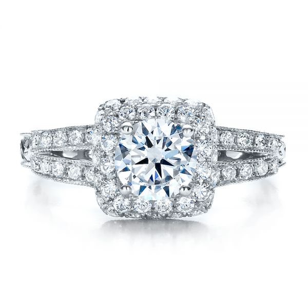18k White Gold Split Shank Halo Engagement Ring - Vanna K - Top View - 100074