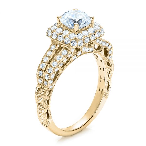 18k Yellow Gold 18k Yellow Gold Split Shank Halo Engagement Ring - Vanna K - Three-Quarter View -  100074