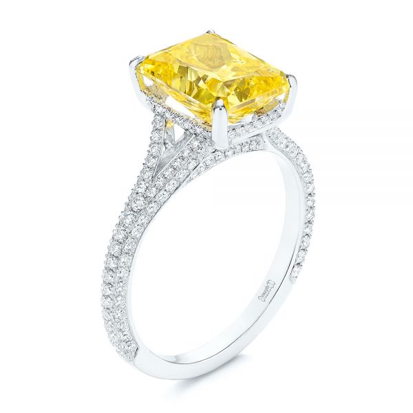 18k White Gold 18k White Gold Split Shank Pave Diamond Engagement Ring - Three-Quarter View -  105991