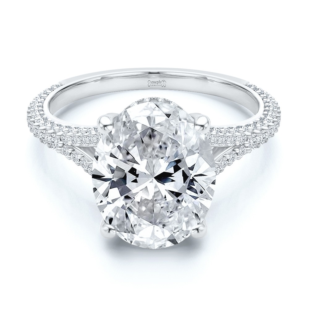 14k White Gold Split Shank Pave Diamond Engagement Ring - Flat View -  108277 - Thumbnail