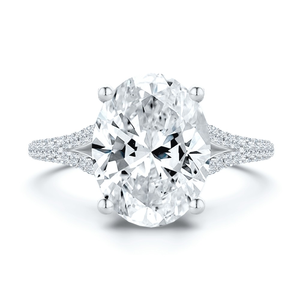 14k White Gold Split Shank Pave Diamond Engagement Ring - Top View -  108277 - Thumbnail