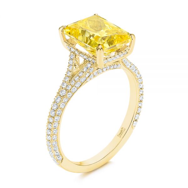 18k Yellow Gold 18k Yellow Gold Split Shank Pave Diamond Engagement Ring - Three-Quarter View - 105991