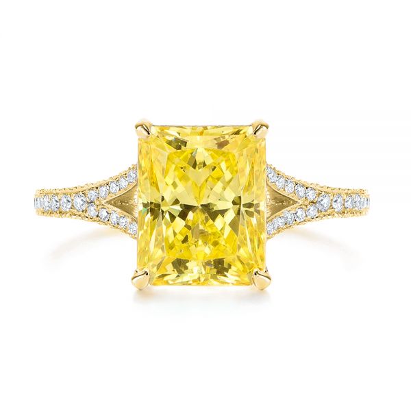 18k Yellow Gold 18k Yellow Gold Split Shank Pave Diamond Engagement Ring - Top View -  105991 - Thumbnail