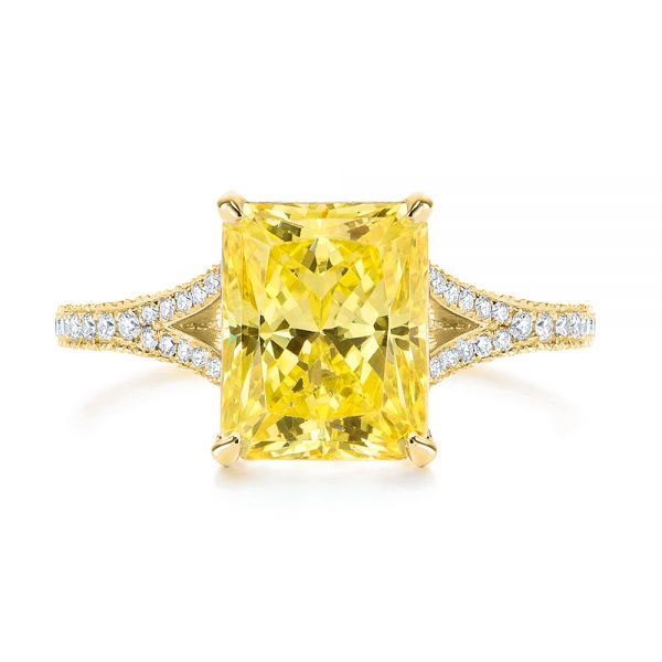 18k Yellow Gold 18k Yellow Gold Split Shank Pave Diamond Engagement Ring - Top View - 105991