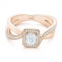18k Rose Gold 18k Rose Gold Split Shank Radiant Diamond Halo Engagement Ring - Flat View -  104859 - Thumbnail