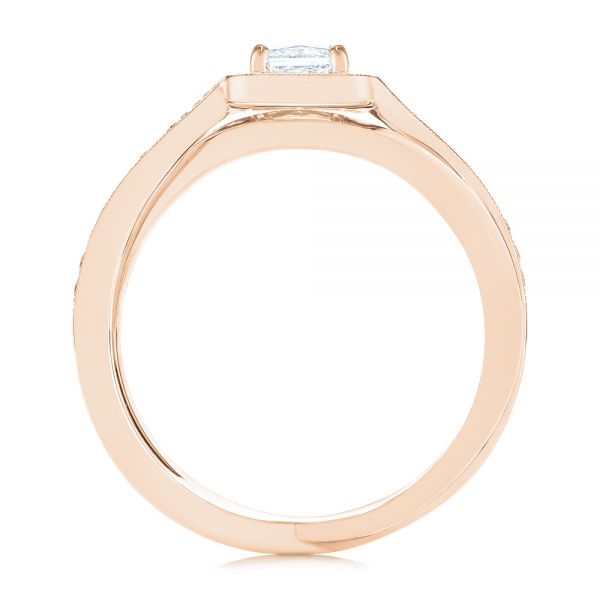 18k Rose Gold 18k Rose Gold Split Shank Radiant Diamond Halo Engagement Ring - Front View -  104859