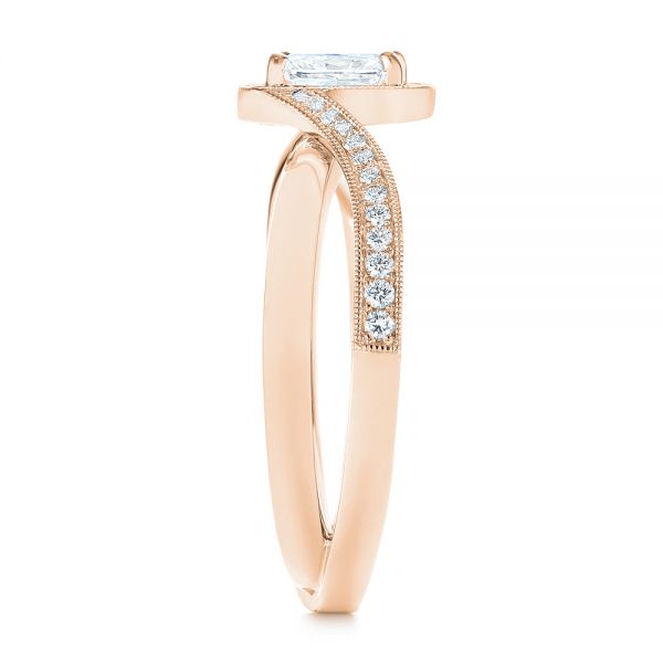 18k Rose Gold 18k Rose Gold Split Shank Radiant Diamond Halo Engagement Ring - Side View - 104859