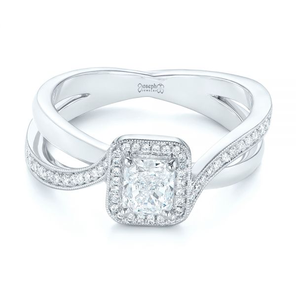 Platinum Platinum Split Shank Radiant Diamond Halo Engagement Ring - Flat View - 104859