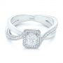 14k White Gold Split Shank Radiant Diamond Halo Engagement Ring - Flat View -  104859 - Thumbnail