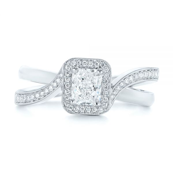 Platinum Platinum Split Shank Radiant Diamond Halo Engagement Ring - Top View - 104859