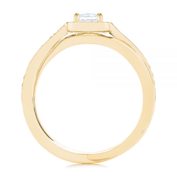 14k Yellow Gold 14k Yellow Gold Split Shank Radiant Diamond Halo Engagement Ring - Front View -  104859