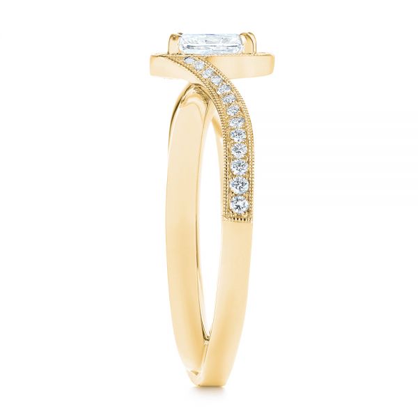 18k Yellow Gold 18k Yellow Gold Split Shank Radiant Diamond Halo Engagement Ring - Side View -  104859