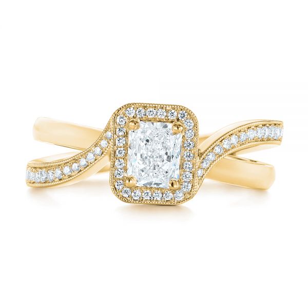 18k Yellow Gold 18k Yellow Gold Split Shank Radiant Diamond Halo Engagement Ring - Top View -  104859