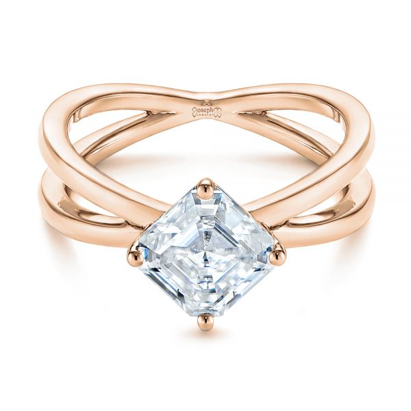 18k Rose Gold 18k Rose Gold Split Shank Solitaire Asscher Diamond Engagement Ring - Flat View -  105772