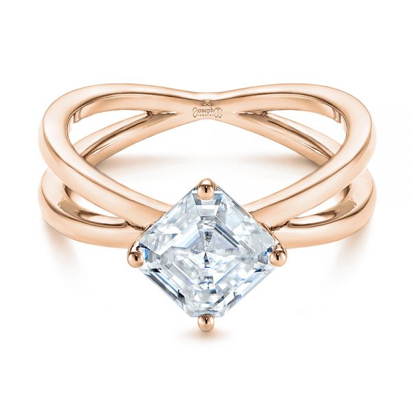 14k Rose Gold 14k Rose Gold Split Shank Solitaire Asscher Diamond Engagement Ring - Flat View -  105772