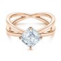 18k Rose Gold 18k Rose Gold Split Shank Solitaire Asscher Diamond Engagement Ring - Flat View -  105772 - Thumbnail