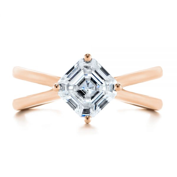 18k Rose Gold 18k Rose Gold Split Shank Solitaire Asscher Diamond Engagement Ring - Top View -  105772