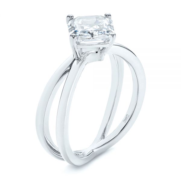 18k White Gold 18k White Gold Split Shank Solitaire Asscher Diamond Engagement Ring - Three-Quarter View -  105772