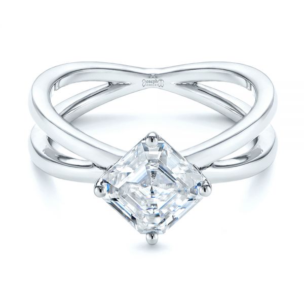  Platinum Split Shank Solitaire Asscher Diamond Engagement Ring - Flat View -  105772