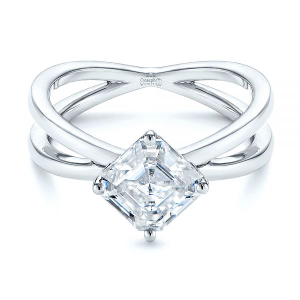 18k White Gold 18k White Gold Split Shank Solitaire Asscher Diamond Engagement Ring - Flat View -  105772