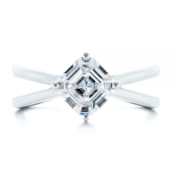 18k White Gold 18k White Gold Split Shank Solitaire Asscher Diamond Engagement Ring - Top View -  105772
