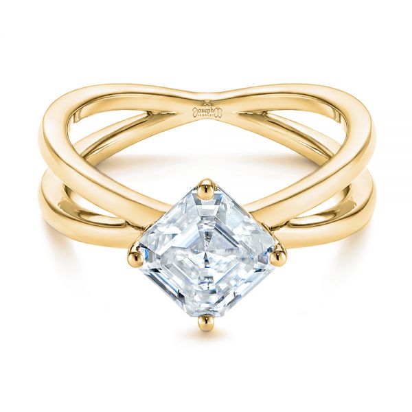 14k Yellow Gold 14k Yellow Gold Split Shank Solitaire Asscher Diamond Engagement Ring - Flat View -  105772
