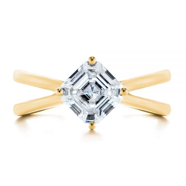 18k Yellow Gold 18k Yellow Gold Split Shank Solitaire Asscher Diamond Engagement Ring - Top View -  105772