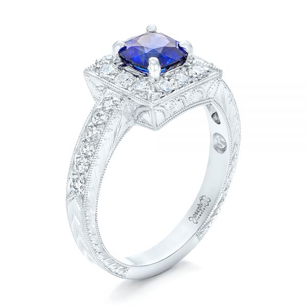 Platinum Square Halo Engagement Ring - Three-Quarter View - 100361