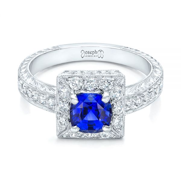 Platinum Square Halo Engagement Ring - Flat View - 100361