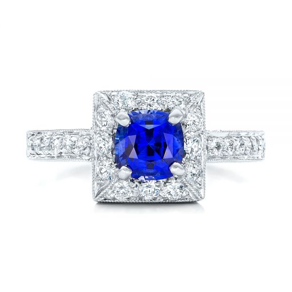 Platinum Square Halo Engagement Ring - Top View - 100361